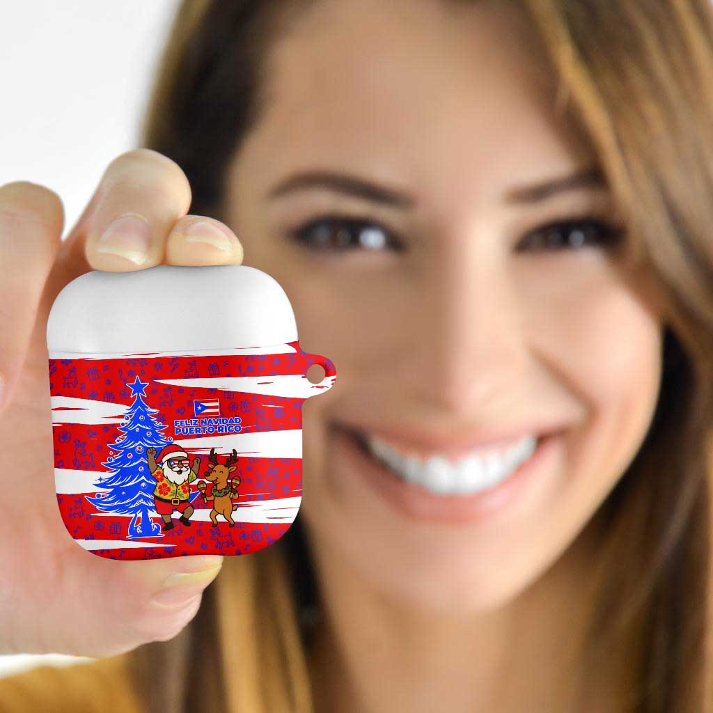 Puerto Rico Christmas AirPods Case with Dancing Santa Reindeer Blue Tree and Festive Flag Design - Wonder Print Shop
