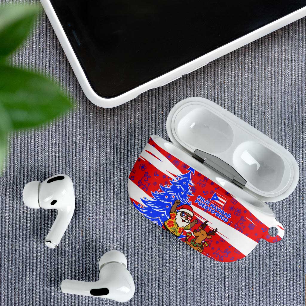 Puerto Rico Christmas AirPods Case with Dancing Santa Reindeer Blue Tree and Festive Flag Design - Wonder Print Shop