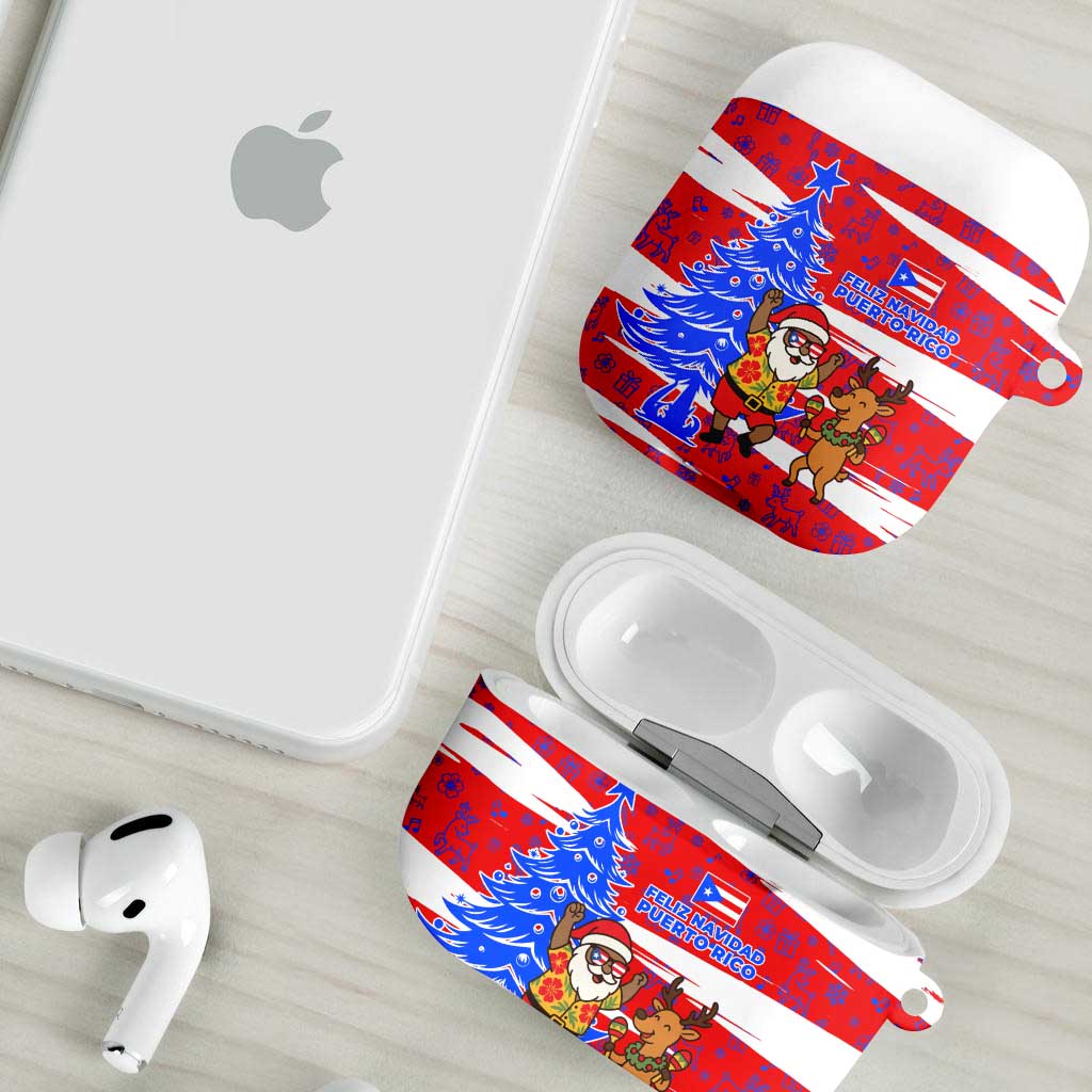 Puerto Rico Christmas AirPods Case with Dancing Santa Reindeer Blue Tree and Festive Flag Design - Wonder Print Shop
