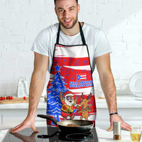 Puerto Rico Christmas Apron with Dancing Santa Reindeer Blue Tree and Festive Flag Design - Wonder Print Shop