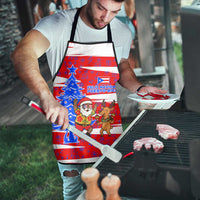 Puerto Rico Christmas Apron with Dancing Santa Reindeer Blue Tree and Festive Flag Design - Wonder Print Shop