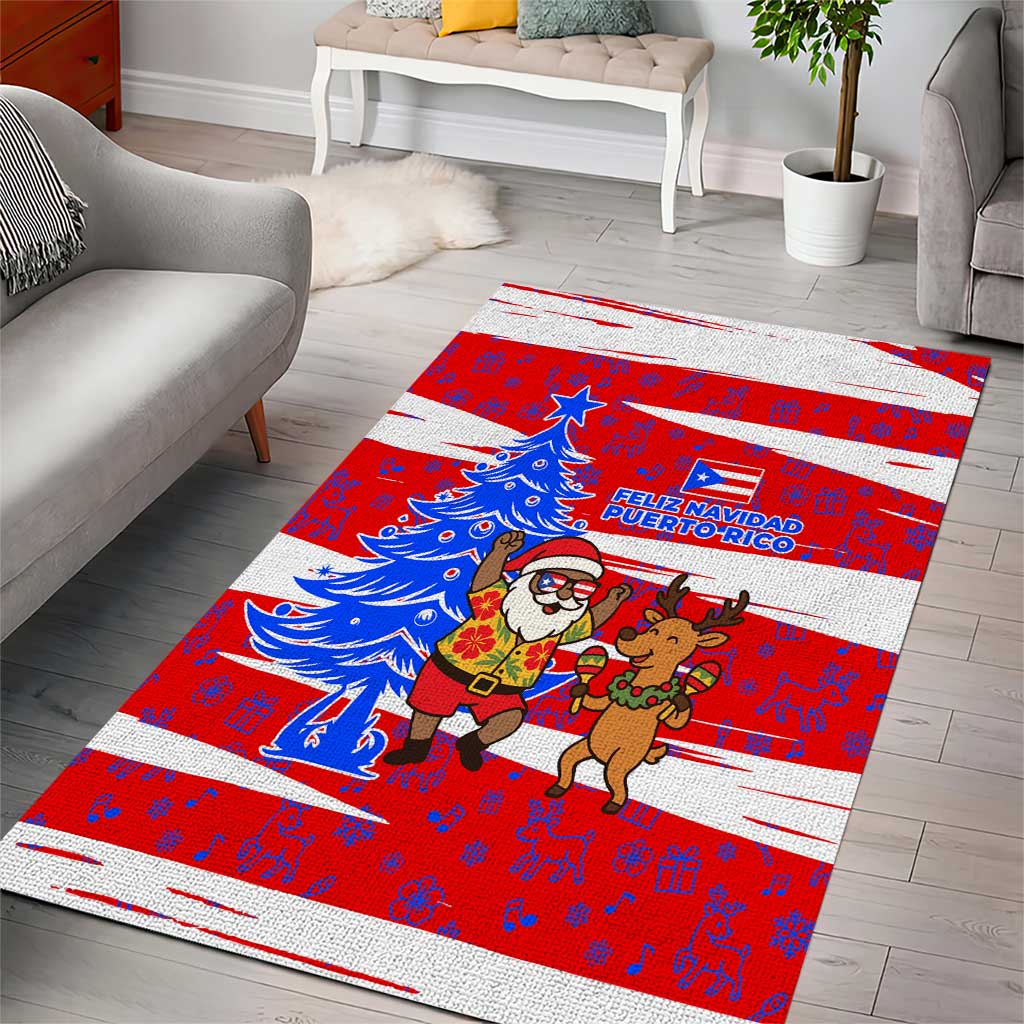 Puerto Rico Christmas Area Rug with Dancing Santa Reindeer Blue Tree and Festive Flag Design - Wonder Print Shop