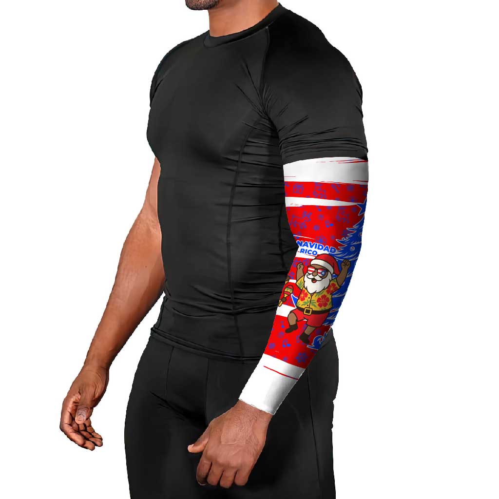 Puerto Rico Christmas Arm Sleeves with Dancing Santa Reindeer Blue Tree and Festive Flag Design - Wonder Print Shop