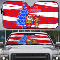 Puerto Rico Christmas Auto Sun Shade with Dancing Santa Reindeer Blue Tree and Festive Flag Design - Wonder Print Shop
