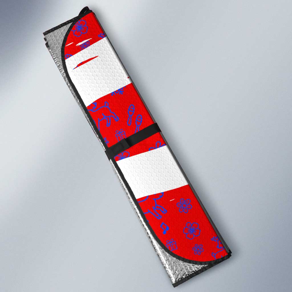 Puerto Rico Christmas Auto Sun Shade with Dancing Santa Reindeer Blue Tree and Festive Flag Design - Wonder Print Shop