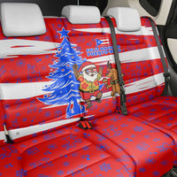 Puerto Rico Christmas Back Car Seat Cover with Dancing Santa Reindeer Blue Tree and Festive Flag Design - Wonder Print Shop
