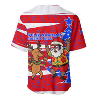 Puerto Rico Christmas Baseball Jersey with Dancing Santa Reindeer Blue Tree and Festive Flag Design - Wonder Print Shop