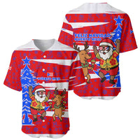 Puerto Rico Christmas Baseball Jersey with Dancing Santa Reindeer Blue Tree and Festive Flag Design - Wonder Print Shop