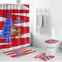 Puerto Rico Christmas Bathroom Set with Dancing Santa Reindeer Blue Tree and Festive Flag Design - Wonder Print Shop