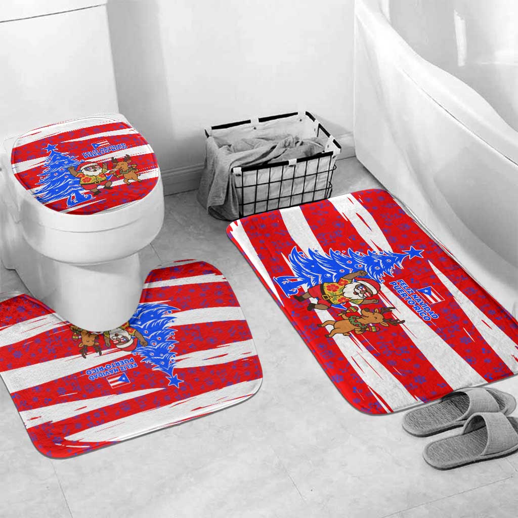 Puerto Rico Christmas Bathroom Set with Dancing Santa Reindeer Blue Tree and Festive Flag Design - Wonder Print Shop