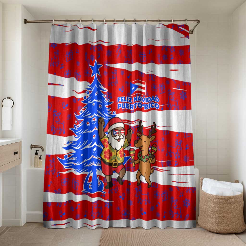 Puerto Rico Christmas Bathroom Set with Dancing Santa Reindeer Blue Tree and Festive Flag Design - Wonder Print Shop