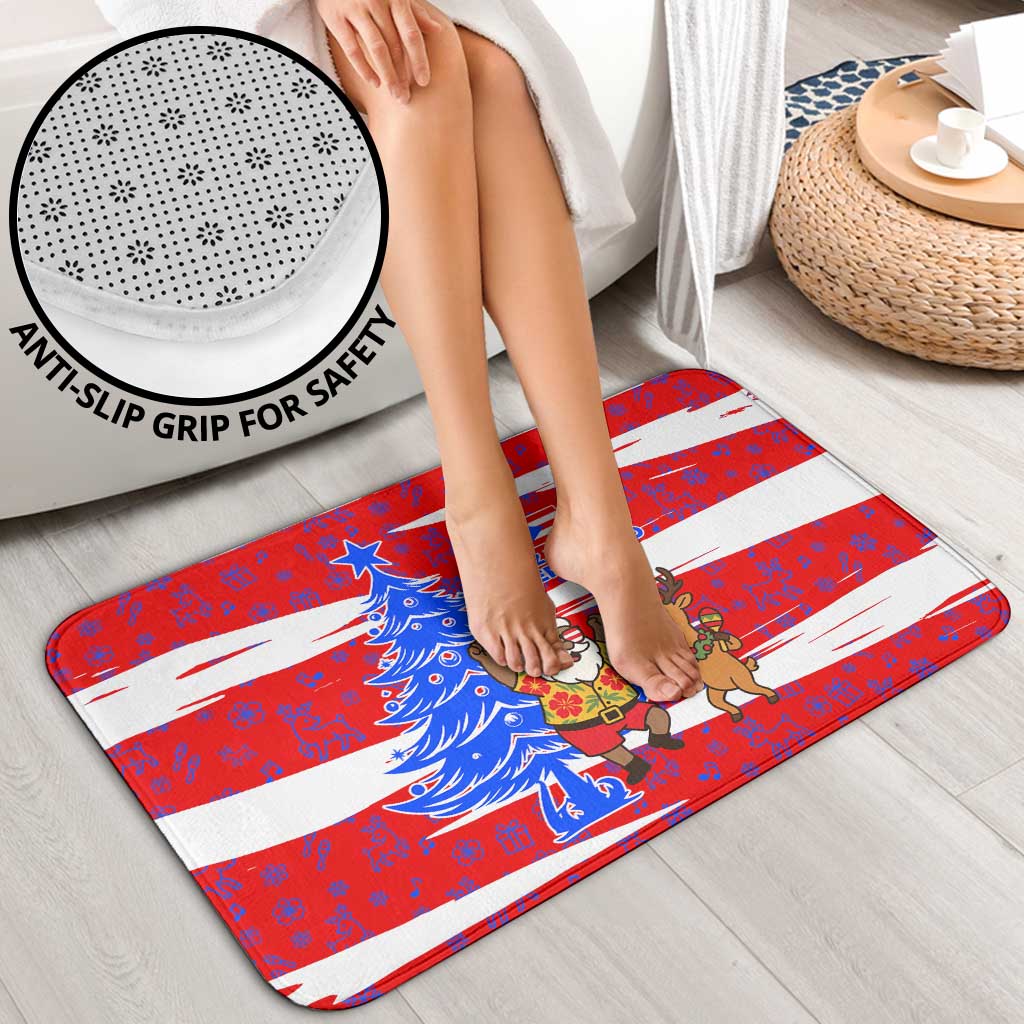 Puerto Rico Christmas Bathroom Set with Dancing Santa Reindeer Blue Tree and Festive Flag Design - Wonder Print Shop