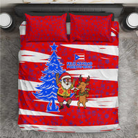 Puerto Rico Christmas Bedding Set with Dancing Santa Reindeer Blue Tree and Festive Flag Design - Wonder Print Shop