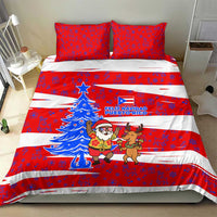 Puerto Rico Christmas Bedding Set with Dancing Santa Reindeer Blue Tree and Festive Flag Design - Wonder Print Shop