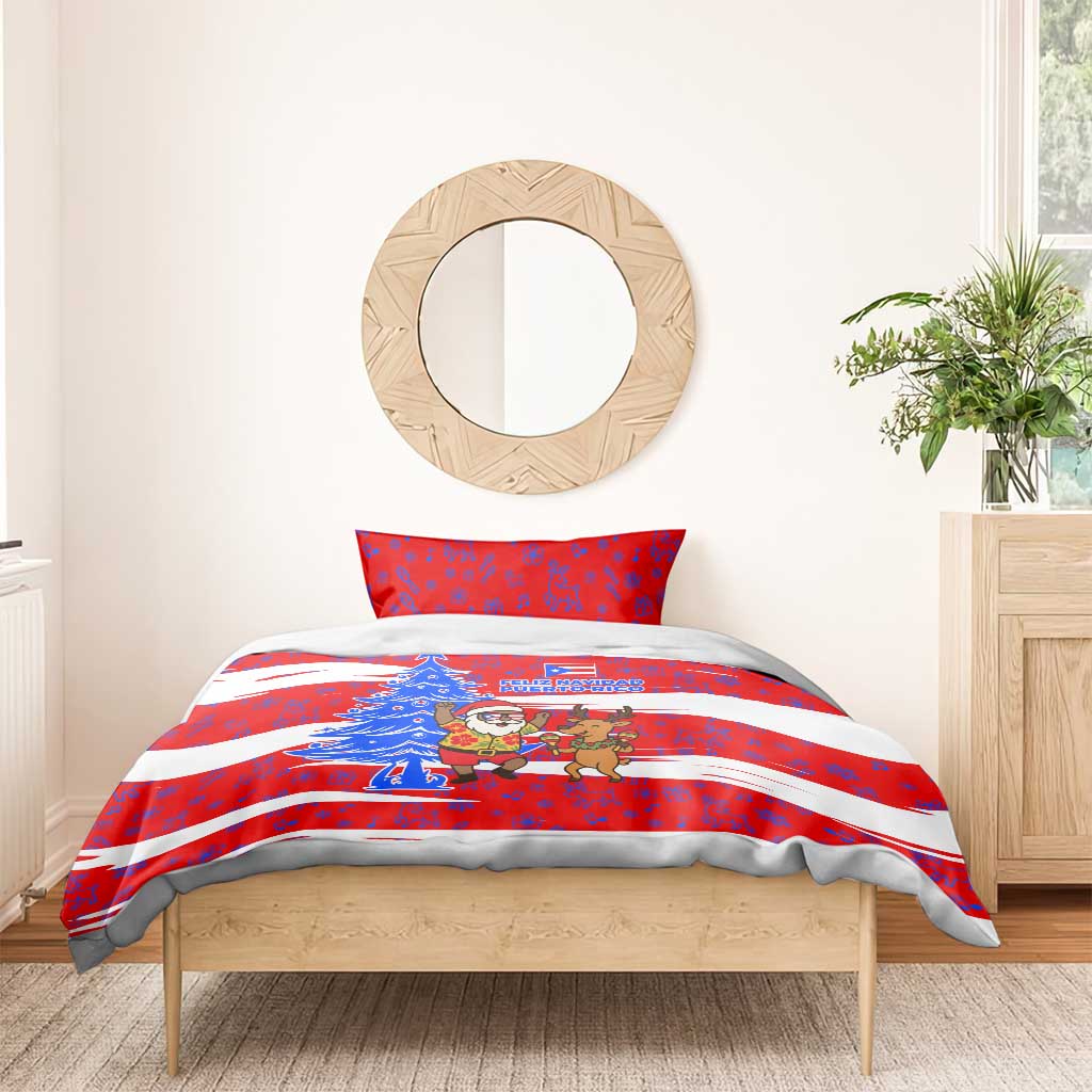Puerto Rico Christmas Bedding Set with Dancing Santa Reindeer Blue Tree and Festive Flag Design - Wonder Print Shop