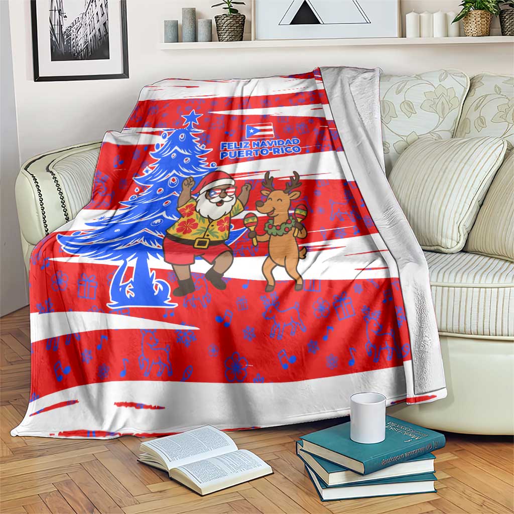 Puerto Rico Christmas Blanket with Dancing Santa Reindeer Blue Tree and Festive Flag Design - Wonder Print Shop