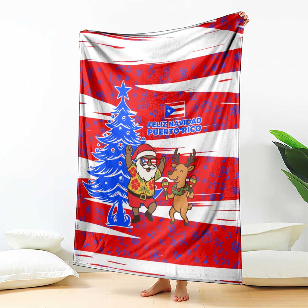Puerto Rico Christmas Blanket with Dancing Santa Reindeer Blue Tree and Festive Flag Design - Wonder Print Shop