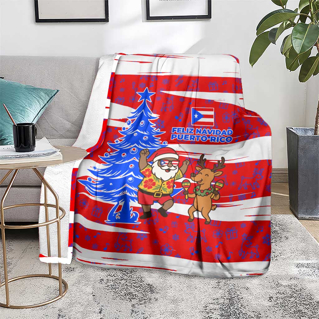Puerto Rico Christmas Blanket with Dancing Santa Reindeer Blue Tree and Festive Flag Design - Wonder Print Shop