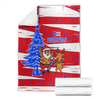 Puerto Rico Christmas Blanket with Dancing Santa Reindeer Blue Tree and Festive Flag Design - Wonder Print Shop