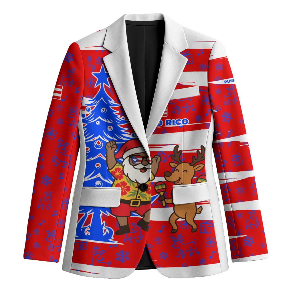 Puerto Rico Christmas Blazer with Dancing Santa Reindeer Blue Tree and Festive Flag Design - Wonder Print Shop