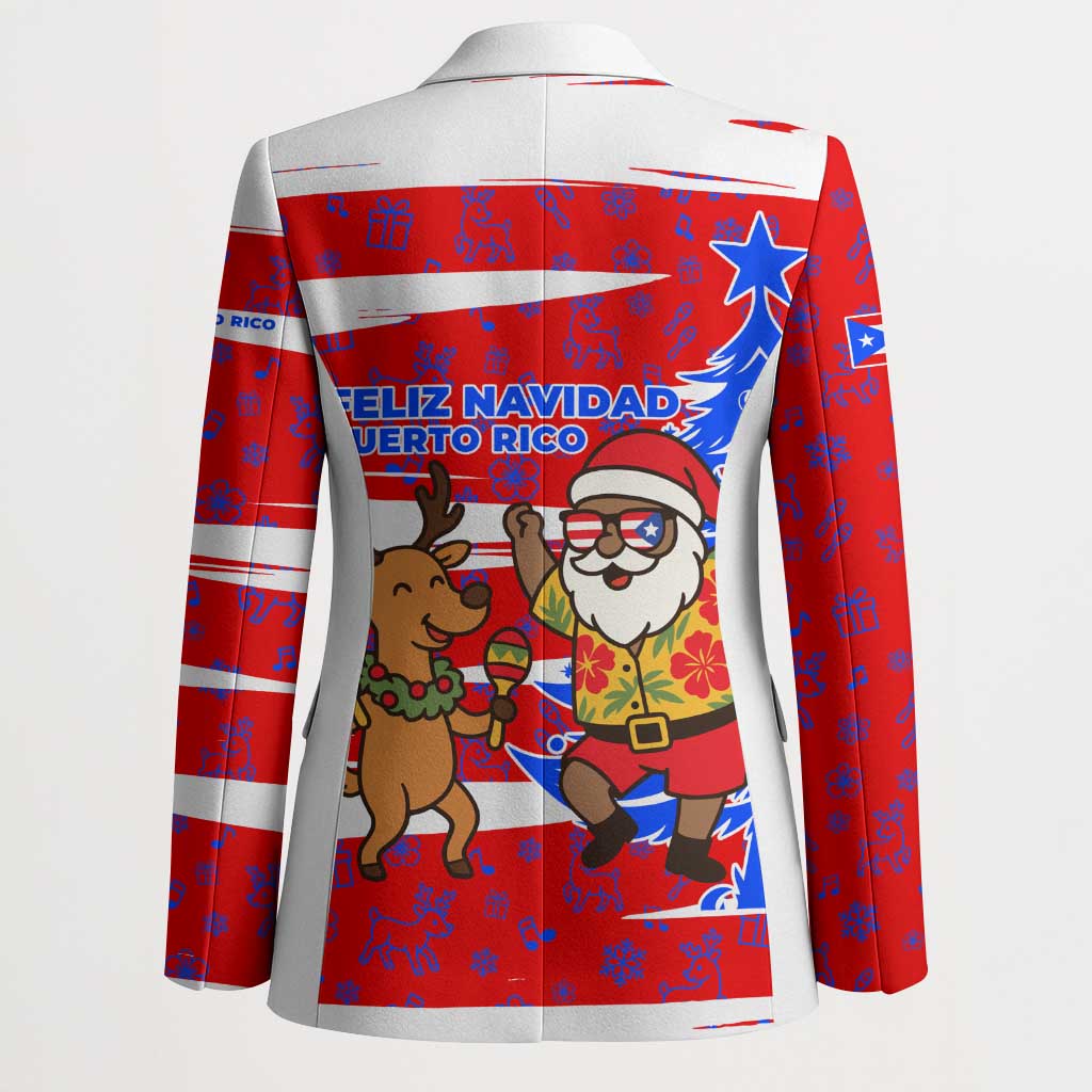Puerto Rico Christmas Blazer with Dancing Santa Reindeer Blue Tree and Festive Flag Design - Wonder Print Shop