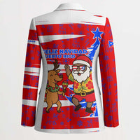 Puerto Rico Christmas Blazer with Dancing Santa Reindeer Blue Tree and Festive Flag Design - Wonder Print Shop