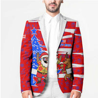 Puerto Rico Christmas Blazer with Dancing Santa Reindeer Blue Tree and Festive Flag Design - Wonder Print Shop