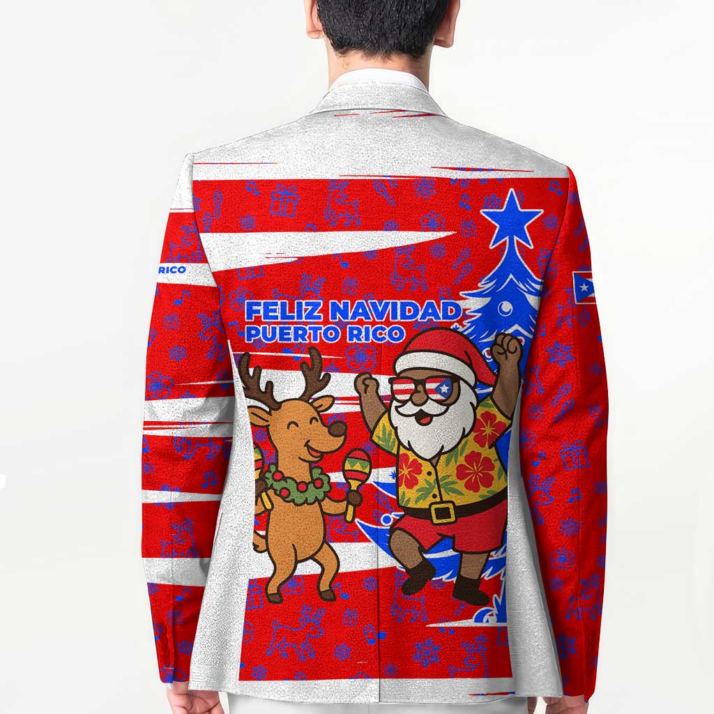 Puerto Rico Christmas Blazer with Dancing Santa Reindeer Blue Tree and Festive Flag Design - Wonder Print Shop