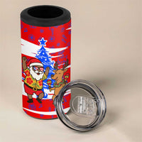 Puerto Rico Christmas 4 in 1 Can Cooler Tumbler with Dancing Santa Reindeer Blue Tree and Festive Flag Design - Wonder Print Shop