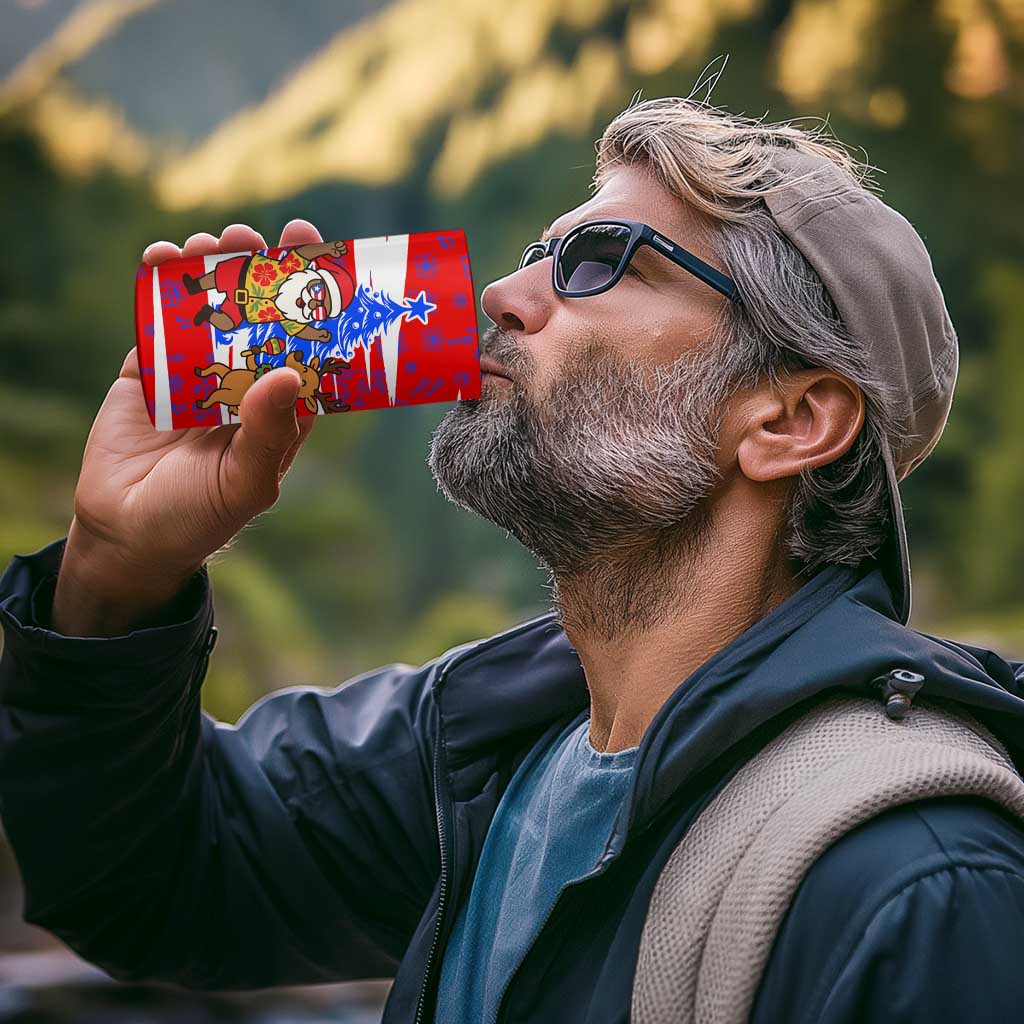 Puerto Rico Christmas 4 in 1 Can Cooler Tumbler with Dancing Santa Reindeer Blue Tree and Festive Flag Design - Wonder Print Shop