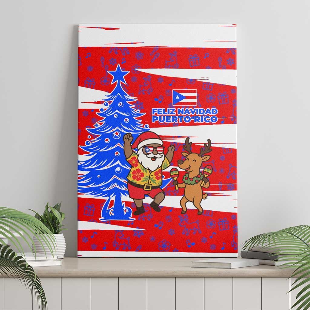 Puerto Rico Christmas Canvas Wall Art with Dancing Santa Reindeer Blue Tree and Festive Flag Design - Wonder Print Shop