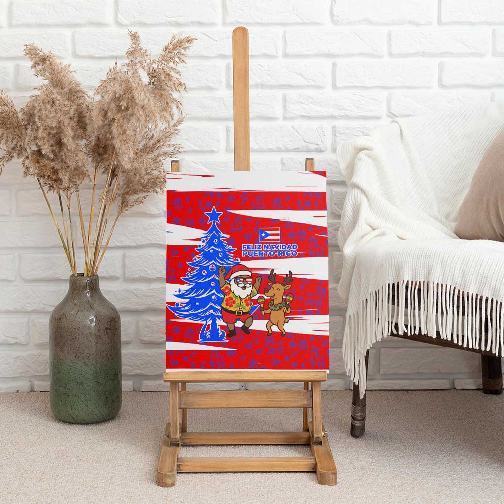 Puerto Rico Christmas Canvas Wall Art with Dancing Santa Reindeer Blue Tree and Festive Flag Design - Wonder Print Shop