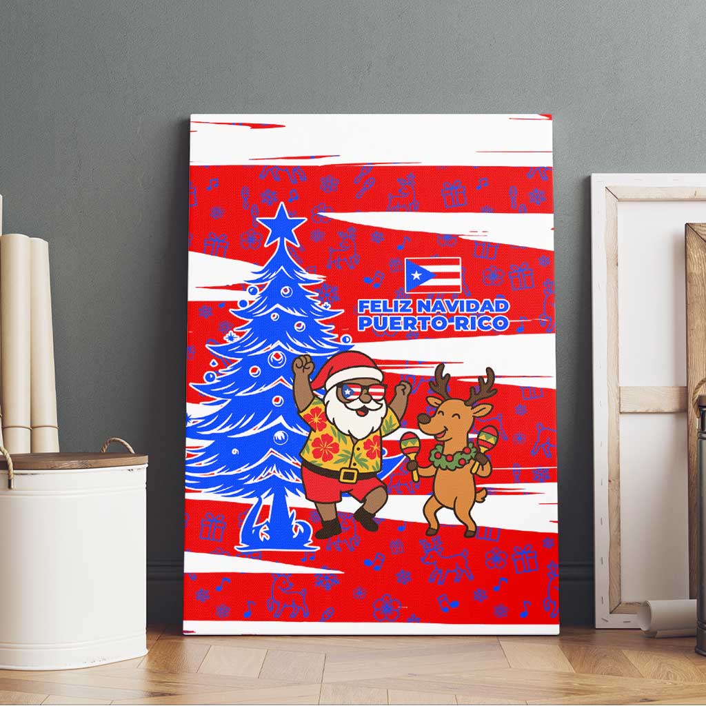 Puerto Rico Christmas Canvas Wall Art with Dancing Santa Reindeer Blue Tree and Festive Flag Design - Wonder Print Shop