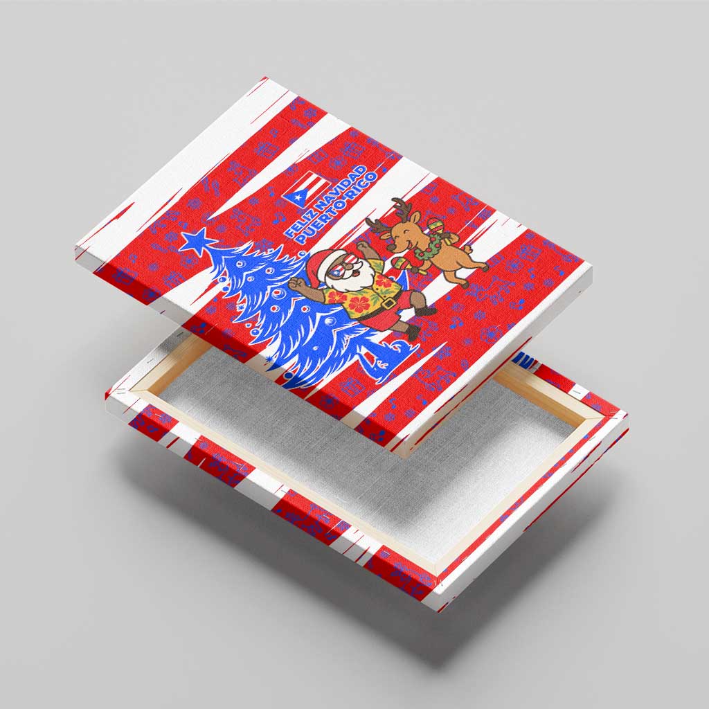 Puerto Rico Christmas Canvas Wall Art with Dancing Santa Reindeer Blue Tree and Festive Flag Design - Wonder Print Shop