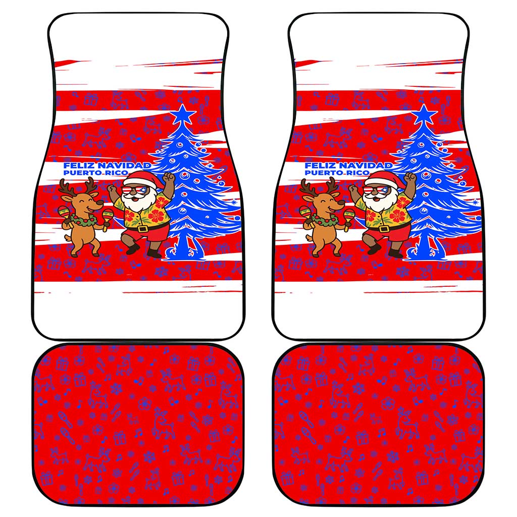 Puerto Rico Christmas Car Mats with Dancing Santa Reindeer Blue Tree and Festive Flag Design - Wonder Print Shop