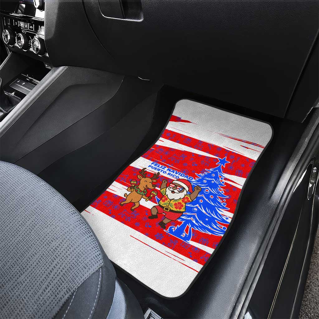 Puerto Rico Christmas Car Mats with Dancing Santa Reindeer Blue Tree and Festive Flag Design - Wonder Print Shop