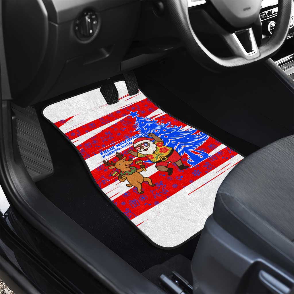 Puerto Rico Christmas Car Mats with Dancing Santa Reindeer Blue Tree and Festive Flag Design - Wonder Print Shop