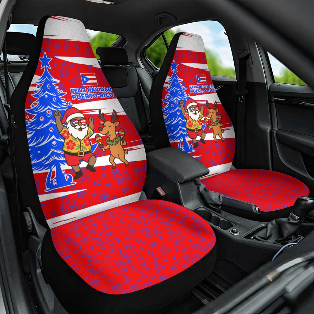 Puerto Rico Christmas Car Seat Cover with Dancing Santa Reindeer Blue Tree and Festive Flag Design - Wonder Print Shop