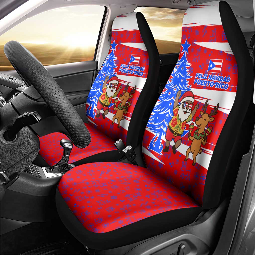 Puerto Rico Christmas Car Seat Cover with Dancing Santa Reindeer Blue Tree and Festive Flag Design - Wonder Print Shop