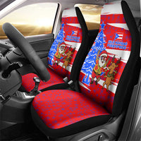 Puerto Rico Christmas Car Seat Cover with Dancing Santa Reindeer Blue Tree and Festive Flag Design - Wonder Print Shop