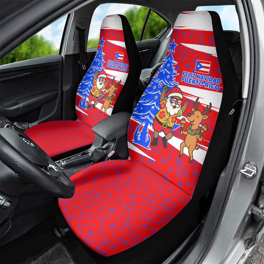 Puerto Rico Christmas Car Seat Cover with Dancing Santa Reindeer Blue Tree and Festive Flag Design - Wonder Print Shop