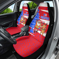 Puerto Rico Christmas Car Seat Cover with Dancing Santa Reindeer Blue Tree and Festive Flag Design - Wonder Print Shop