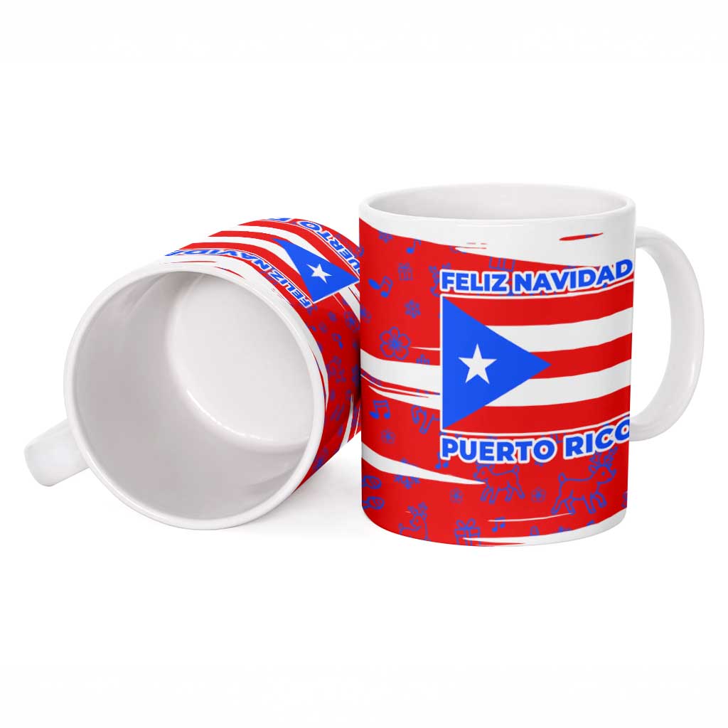 Puerto Rico Christmas Ceramic Mug with Dancing Santa Reindeer Blue Tree and Festive Flag Design - Wonder Print Shop
