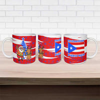 Puerto Rico Christmas Ceramic Mug with Dancing Santa Reindeer Blue Tree and Festive Flag Design - Wonder Print Shop
