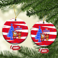 Puerto Rico Christmas Ceramic Ornament with Dancing Santa Reindeer Blue Tree and Festive Flag Design - Wonder Print Shop