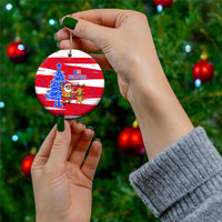 Puerto Rico Christmas Ceramic Ornament with Dancing Santa Reindeer Blue Tree and Festive Flag Design - Wonder Print Shop
