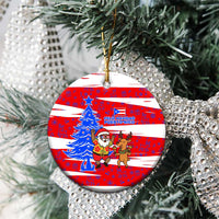 Puerto Rico Christmas Ceramic Ornament with Dancing Santa Reindeer Blue Tree and Festive Flag Design - Wonder Print Shop