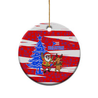 Puerto Rico Christmas Ceramic Ornament with Dancing Santa Reindeer Blue Tree and Festive Flag Design - Wonder Print Shop