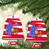 Puerto Rico Christmas Ceramic Ornament with Dancing Santa Reindeer Blue Tree and Festive Flag Design - Wonder Print Shop