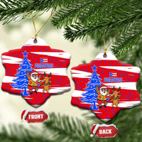 Puerto Rico Christmas Ceramic Ornament with Dancing Santa Reindeer Blue Tree and Festive Flag Design - Wonder Print Shop
